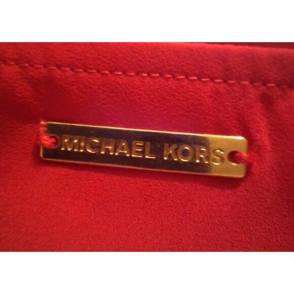 Michael Kors Women Blouse L Faux Wrap Ruffle Bell Sleeve Red Flowy Chiffon - Picture 6 of 6